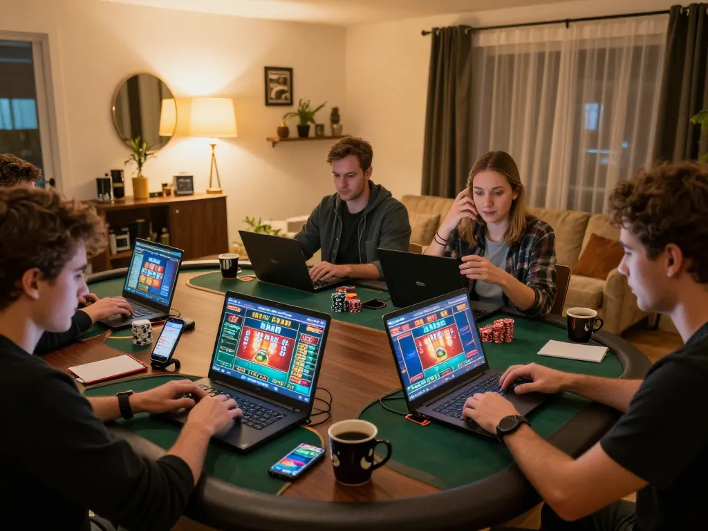 Players enjoying an online gaming session on alo8net, showcasing strategy and excitement in a cozy environment