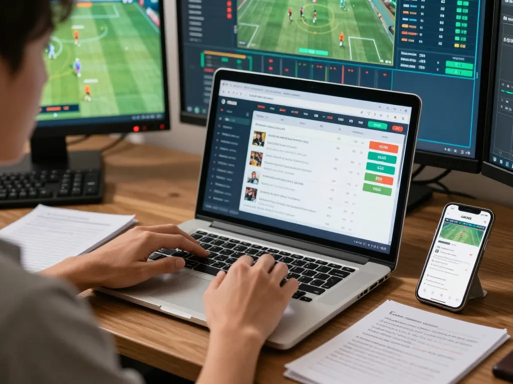 Place bets on FIVE88 platform using multiple screens showing live sports odds and stats.