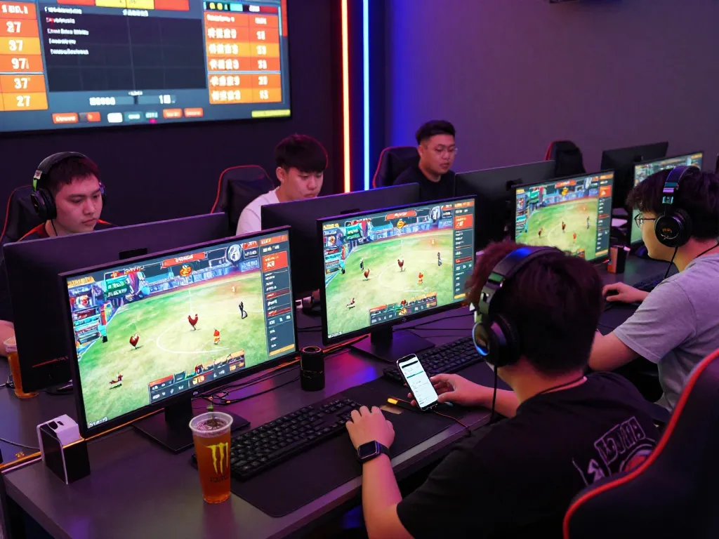 Players engaged in thrilling cockfighting betting on https://bj388.my with live streams and vibrant interfaces.