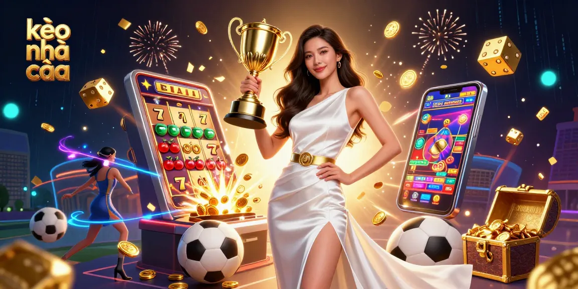 Experience the thrill of kèo nhà cái with a victorious trophy holder amidst sports betting excitement.