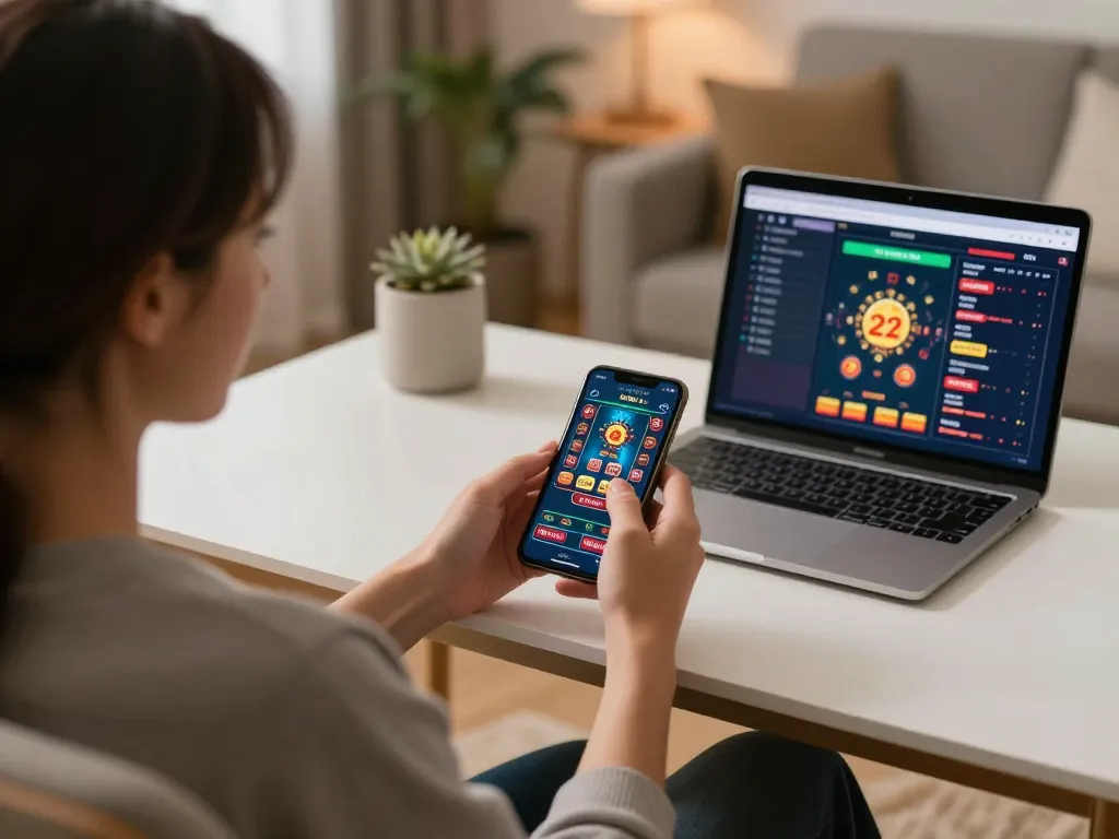 Experience responsible gaming with lucky88mobi on a mobile device in a cozy home setting