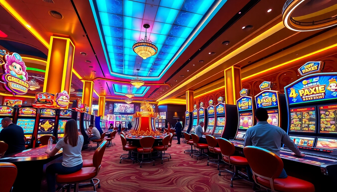 Exciting casino atmosphere at MMOO showcasing vibrant games and friendly dealers.