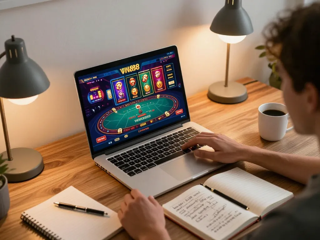 Engaging online gaming scene for vin88org.com displaying vibrant casino interface with warm, inviting atmosphere.