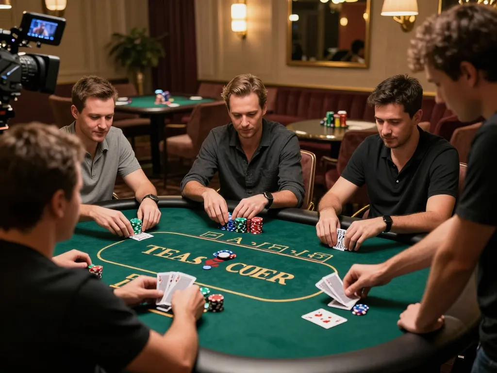 LU88 players strategizing in a high-stakes poker game at an upscale casino lounge.