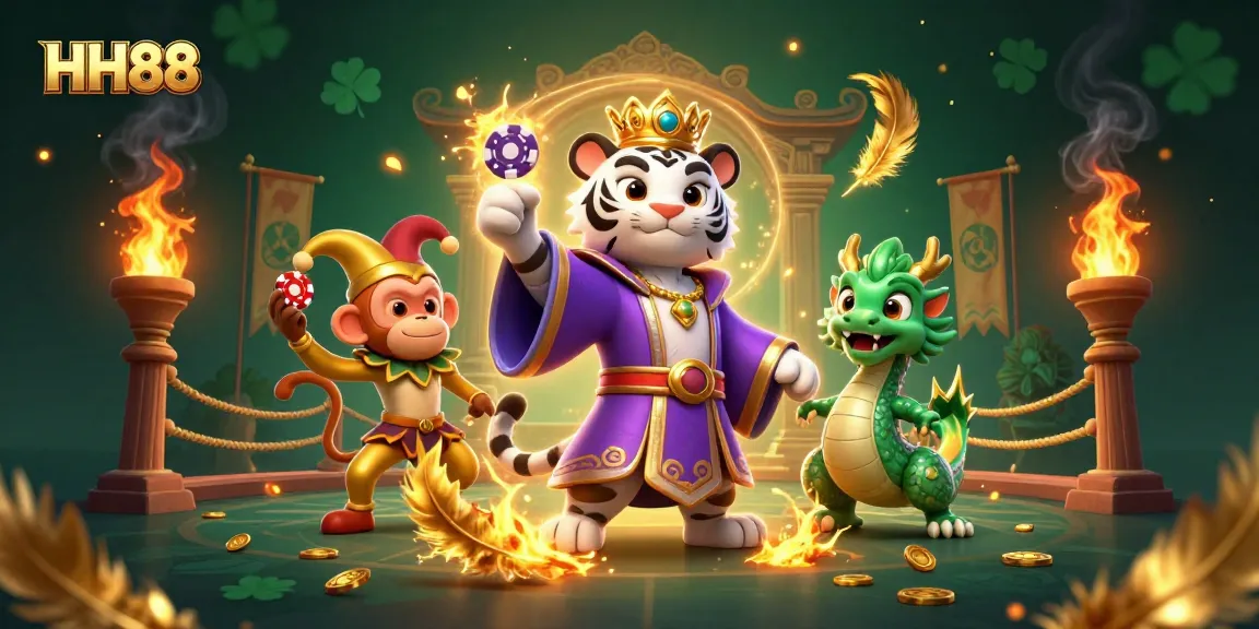 Experience thrilling gameplay at HH88 with an interactive illustration of casino characters and dynamic game elements.