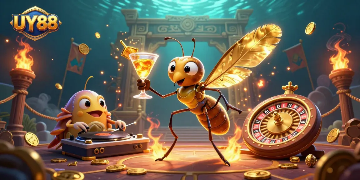 Experience the thrill of UY88 with a vibrant casino scene featuring dynamic characters and exciting gambling elements.