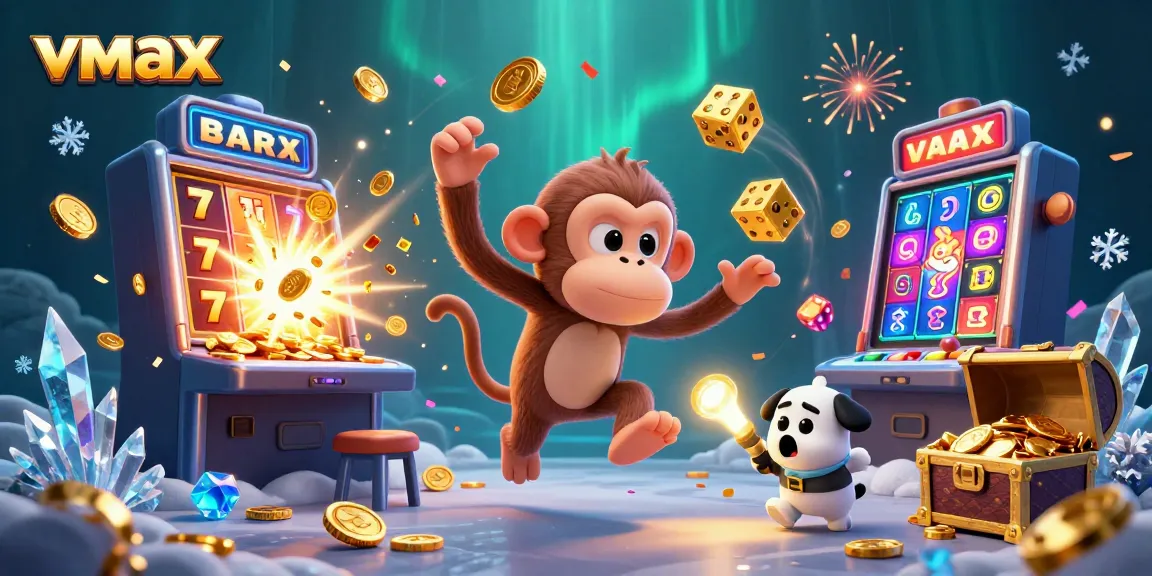Experience the excitement of vmax as the mischievous monkey juggles jackpot winnings in a lively casino.