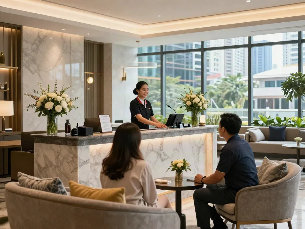rokok88 alternatif hotel lobby with elegant decor and welcoming staff