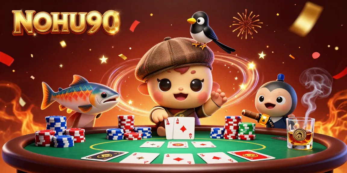 Experience the thrill of NOHU90 with a vibrant 3D illustration featuring Nessie and poker elements.