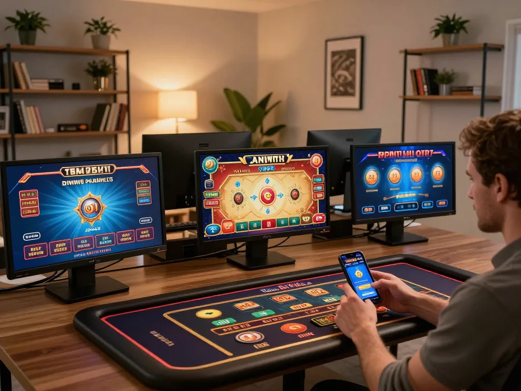 Engaging in online casino gaming with go8 app on smartphone in a cozy home setting