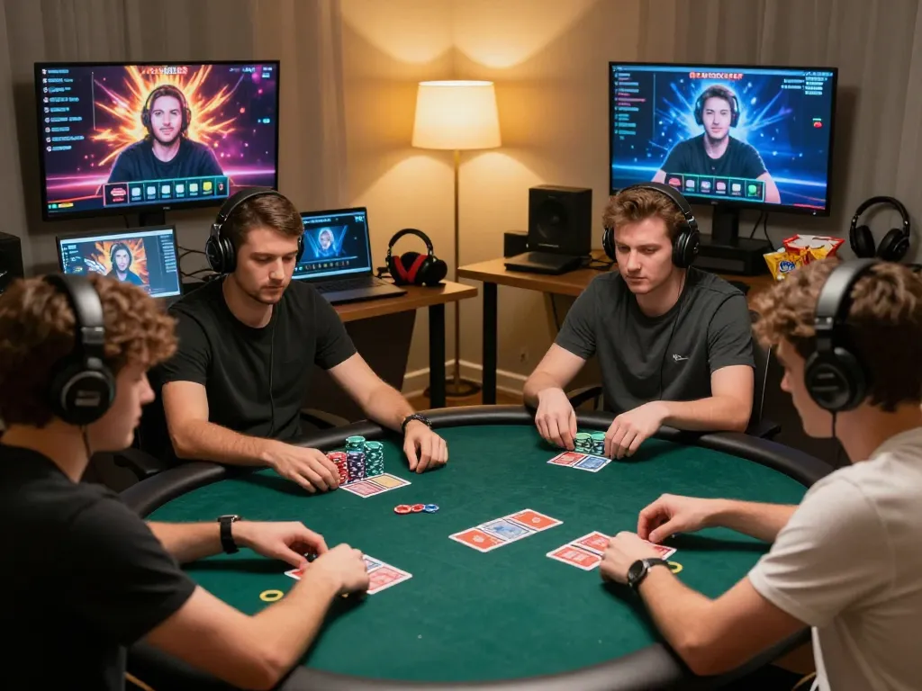 Players strategizing in an online poker game at Red88, showcasing a lively gaming atmosphere.