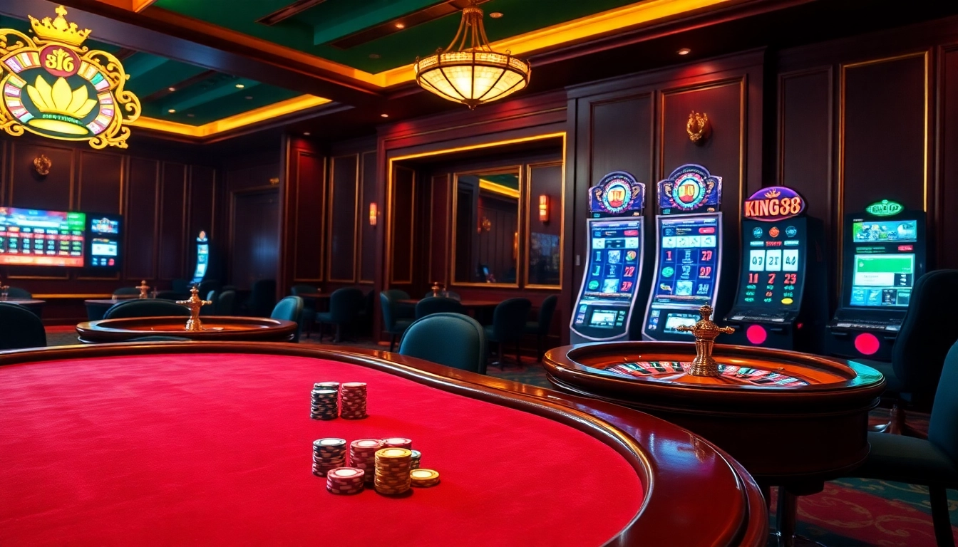 King88 offers an engaging online casino experience with vibrant poker tables, roulette wheels, and colorful chips.