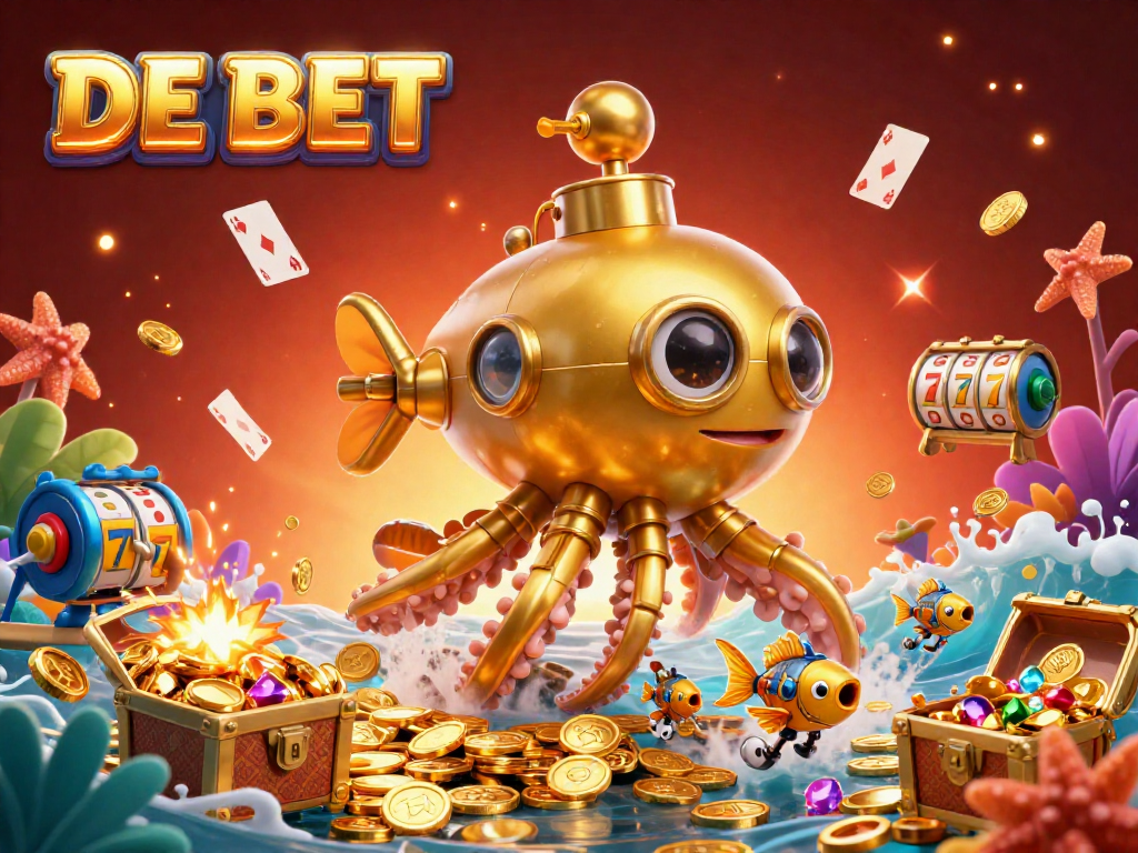 Engage in thrilling gameplay at DE BET with gold kraken and dynamic casino elements.