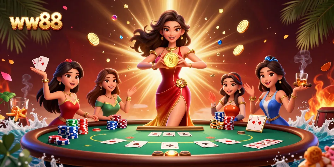 Play games at ww88 and win massive payouts surrounded by coins and poker excitement