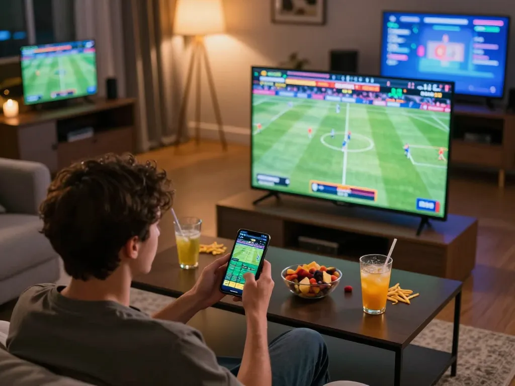 Person engaging in sports betting on smartphone during live game, F168 platform featured prominently.
