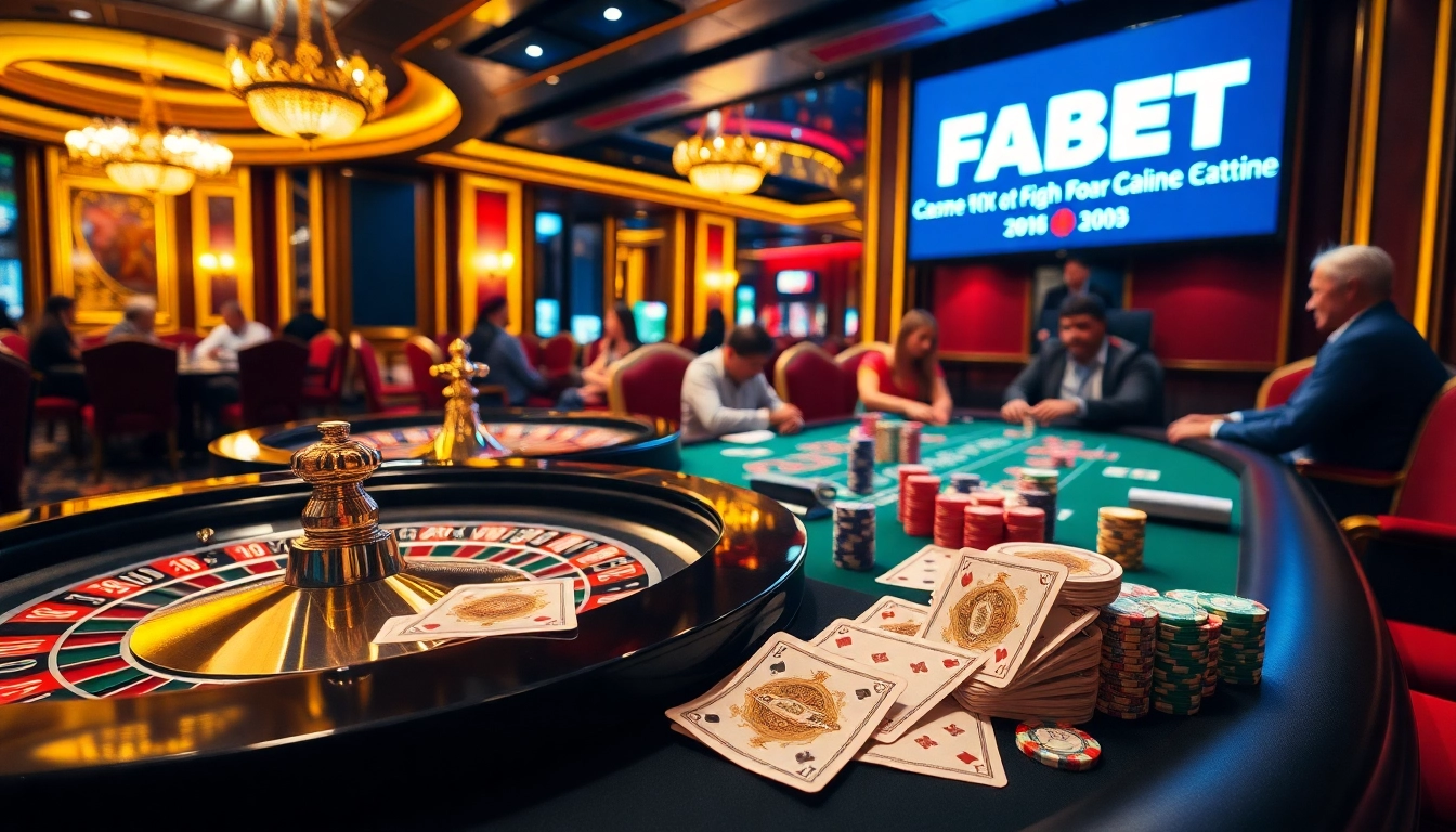 Experience the thrill of FABET betting with engaged players at a vibrant casino table.