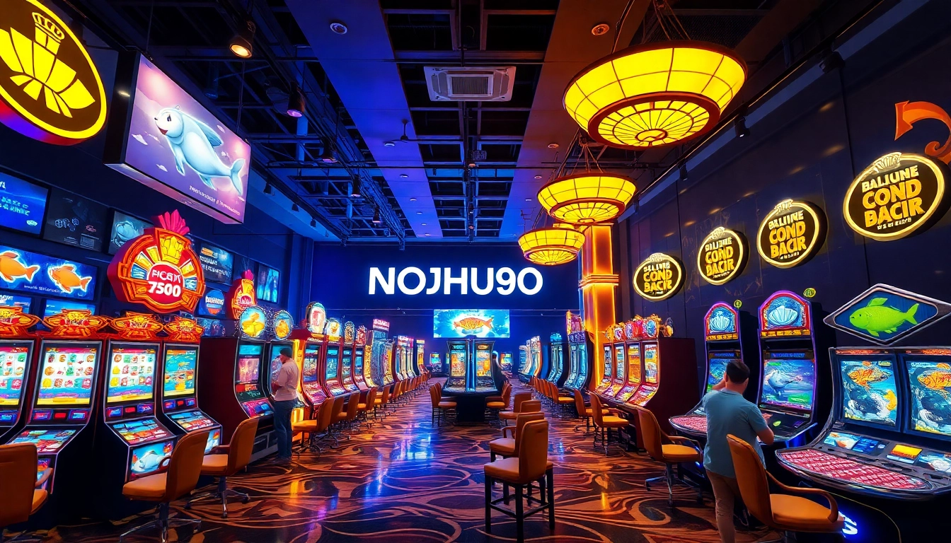 NOHU90 gaming platform display featuring vibrant slot games and sports betting.