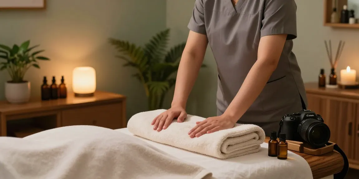 Relaxing massage therapy room showcasing 역삼동출장마사지 ambiance with calming decor and essential oils.