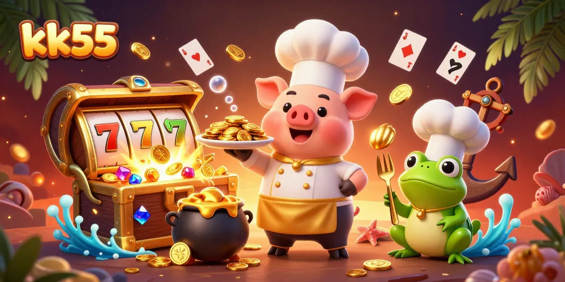 Engage in thrilling gameplay at kk55 with exciting slot reels, gold coins, and adventurous characters.