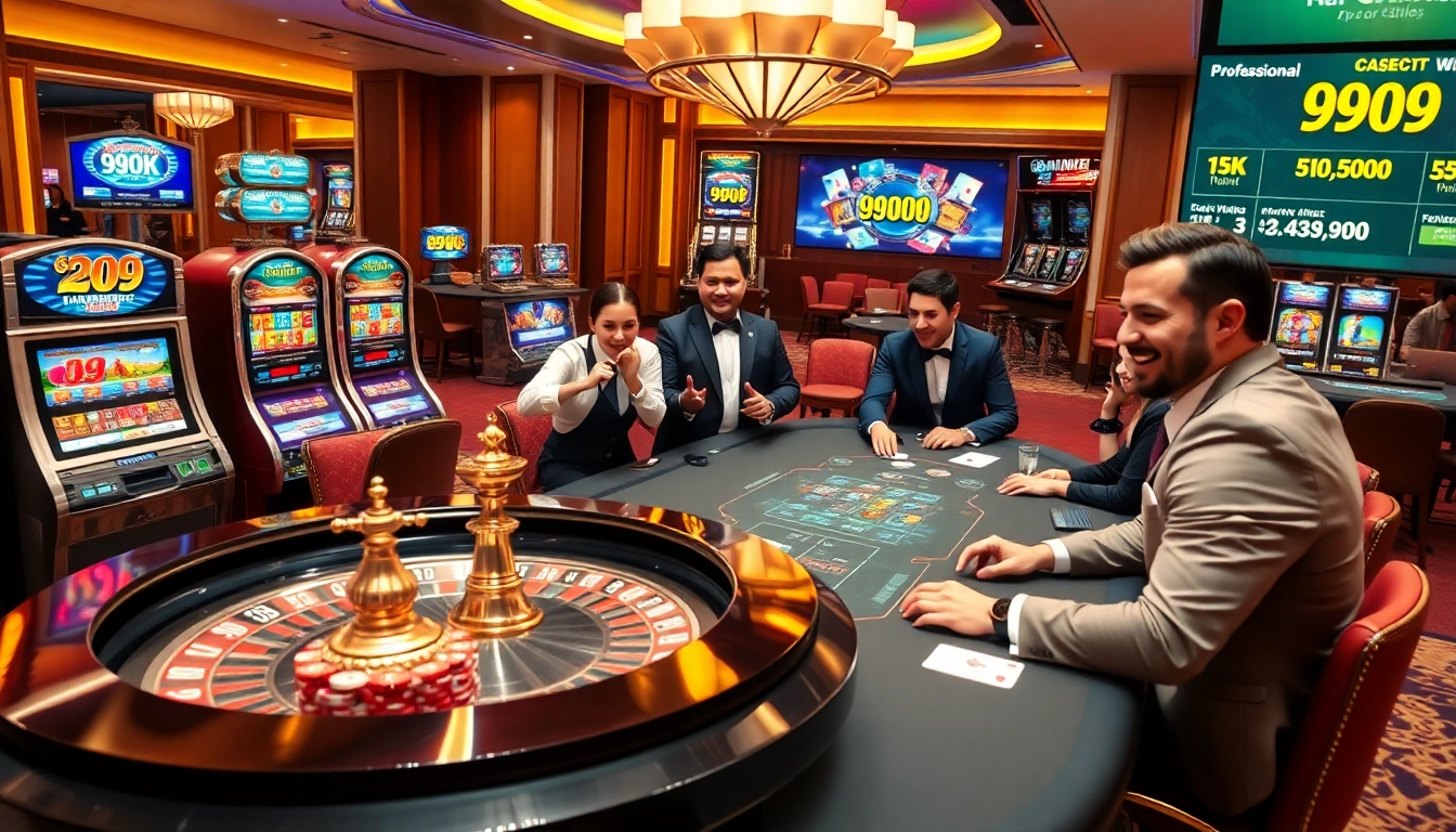 Players engage in high-stakes poker at 99OK's luxurious casino, showcasing excitement and professional ambiance.