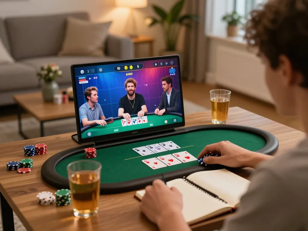 Surebetsg online poker game in progress on tablet, showcasing gameplay elements and cozy atmosphere