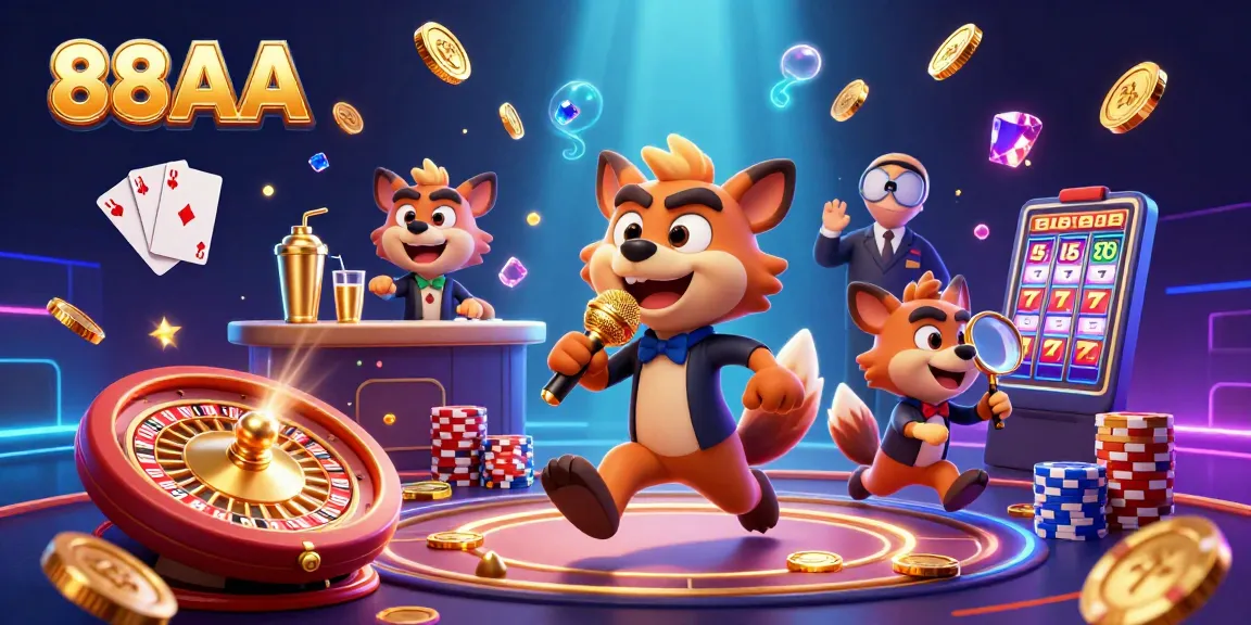 88AA hyenas host a lively casino scene, engaging players with humor and drinks.