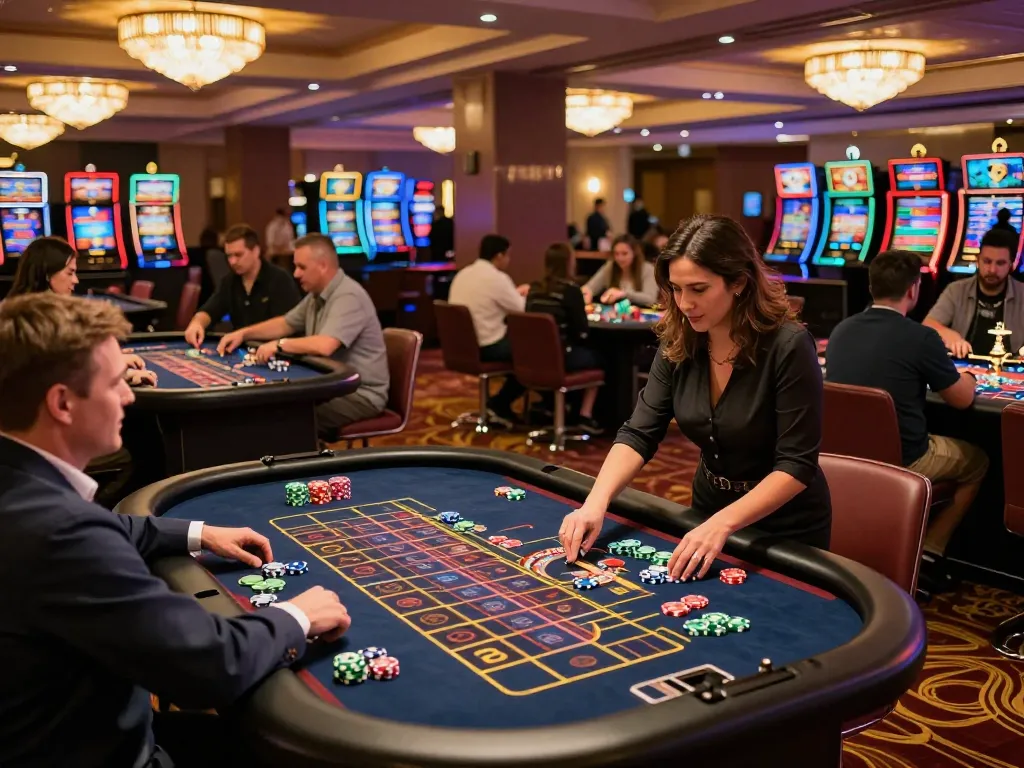 Players enjoying roulette at vin88 casino, vibrant energy and colorful chips enhance the excitement