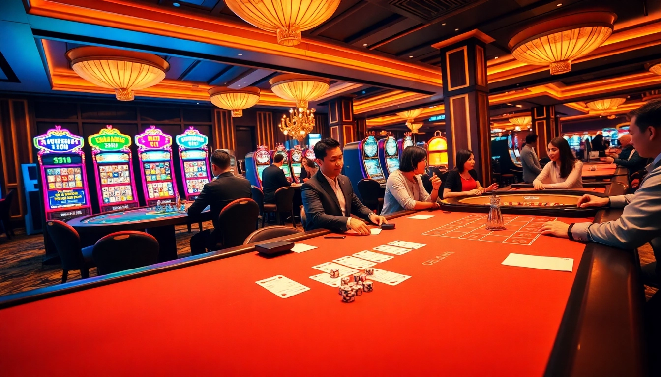 Experience the excitement of the Liên minh OKATM online casino atmosphere with vibrant gaming stations.