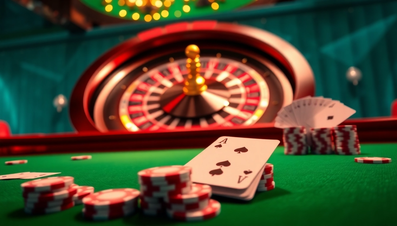 Experience the thrill of gambling at Luck8 Casino with an elegant table setting featuring poker chips and cards.
