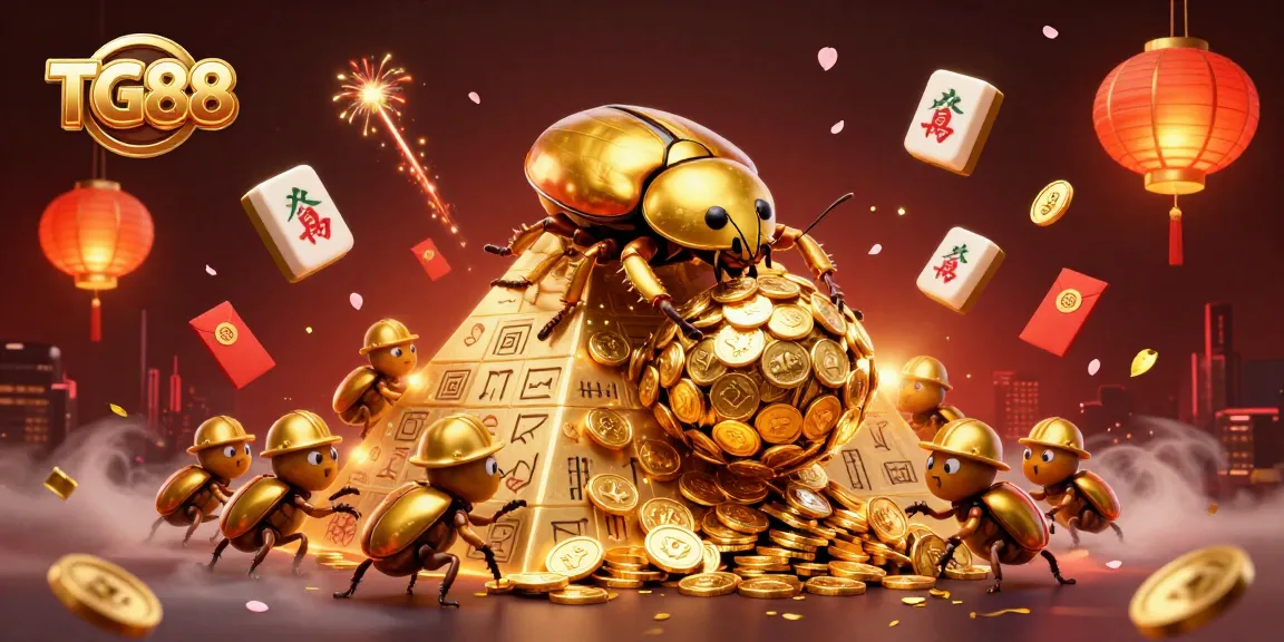 Experience the thrill of casino gaming with TG88's vibrant golden beetle action illustration.
