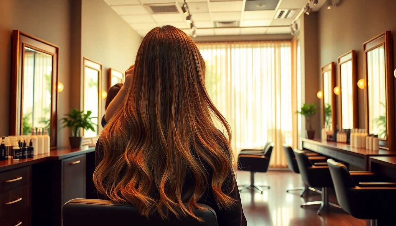 A hair stylist at Omnia Salon in San Diego applying balayage to a client in an elegant salon setting.
