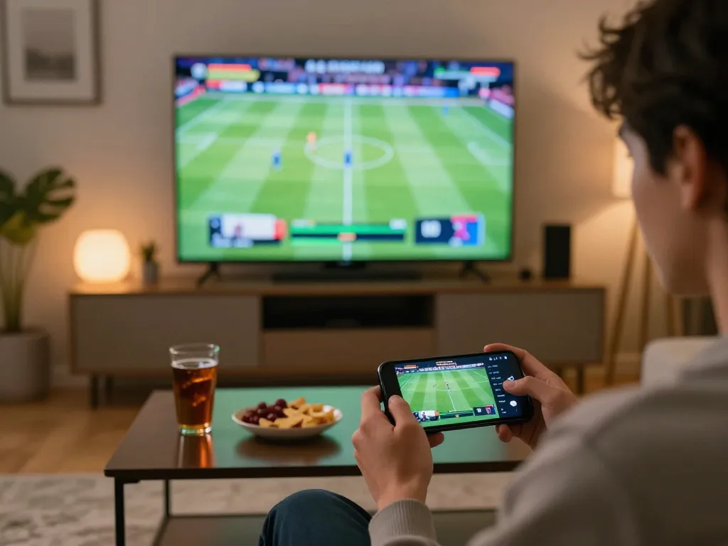Experience the excitement of Lucky88 mobile sports betting on a cozy living room setup.