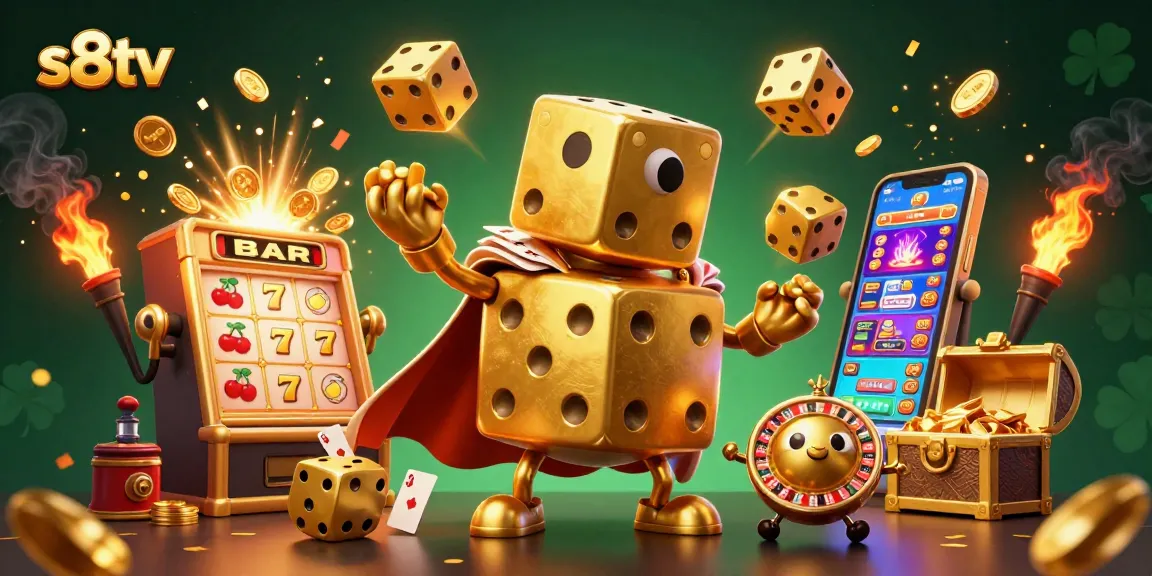 S8TV delivers exhilarating real-time sports betting with a lively dynamic scene of a dice golem and casino elements.