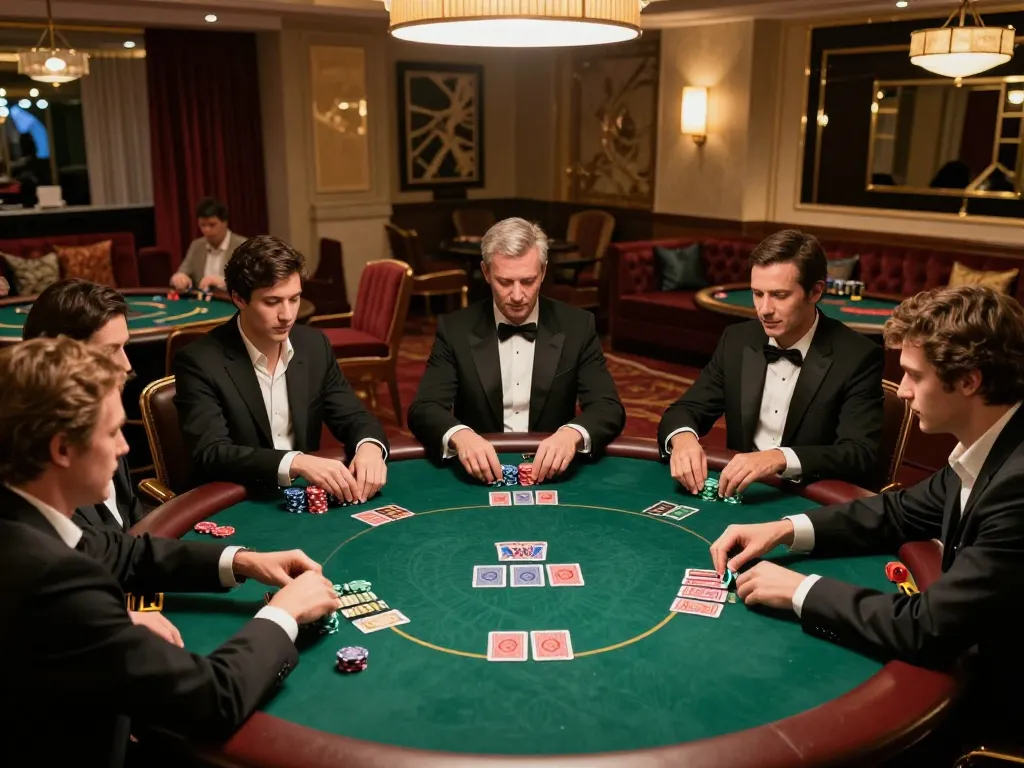 lc88 poker game scene with players engaged in intense strategy and elegant decor.