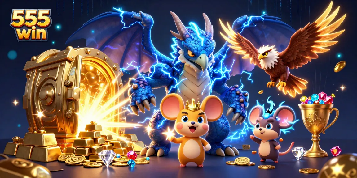 Experience thrilling spins and jackpots at 555 win, featuring vibrant gaming elements and dynamic characters.