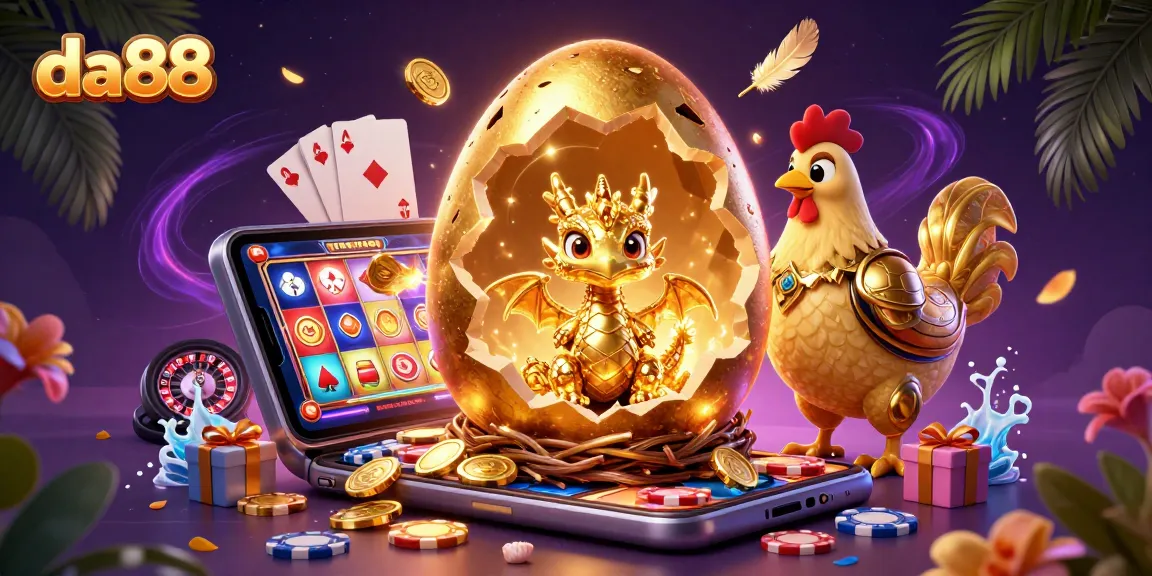 Experience thrilling gaming at da88 with an epic scene of a golden dragon and enticing casino elements.