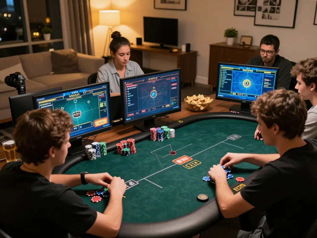 Players enjoying a thrilling online game at 32win with vibrant chips and modern setup