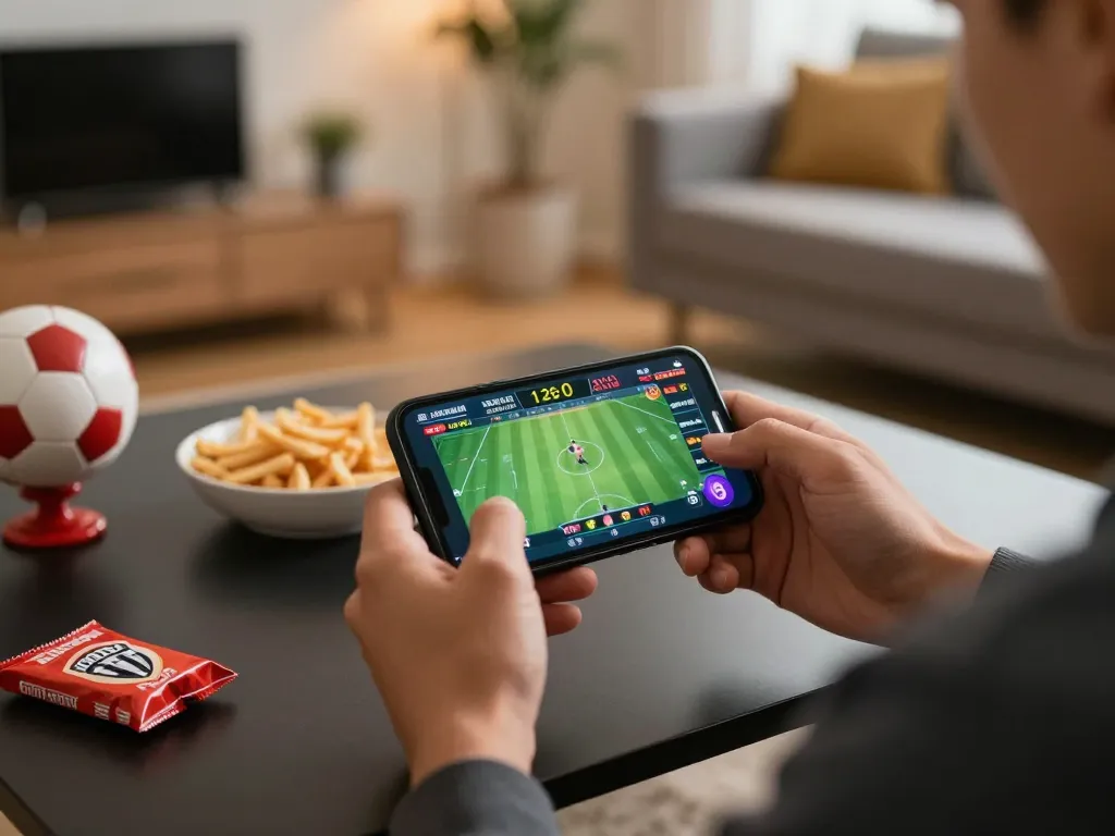 Player analyzing live odds on 99ok sports betting app during an exciting game night