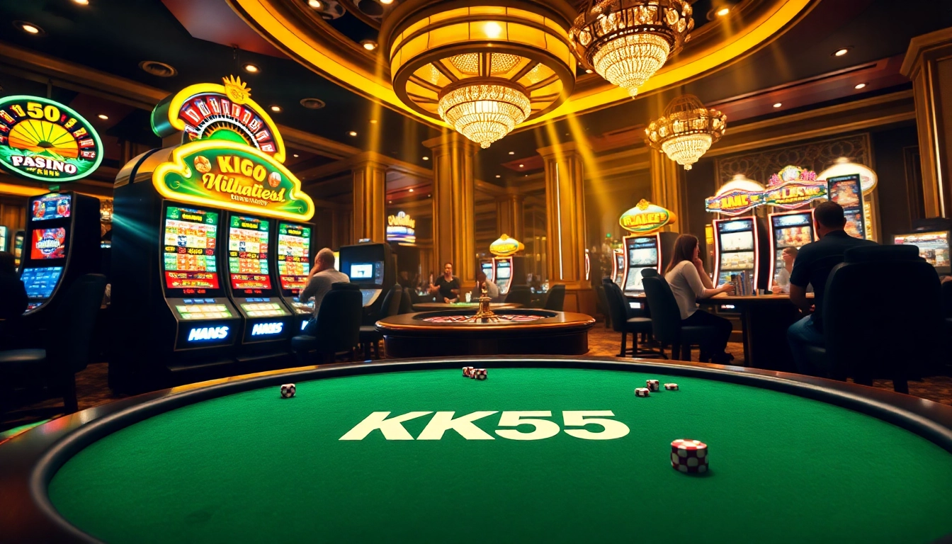 Players enjoying diverse games at the KK55 casino, engaging in poker and roulette.