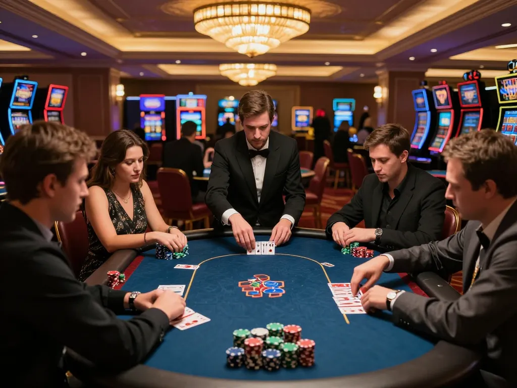 Players engage in an intense poker game showcasing S8's elite gambling strategies and excitement.
