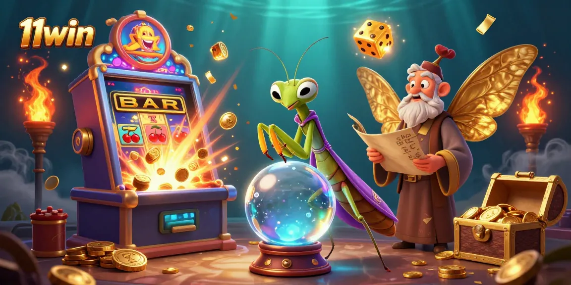 Engage with 11win's vibrant casino scene featuring a fortune teller and ancient elements.