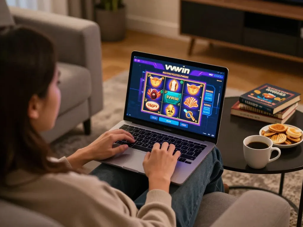 Player enjoying a dynamic slot game experience on vvvwin from the comfort of home.