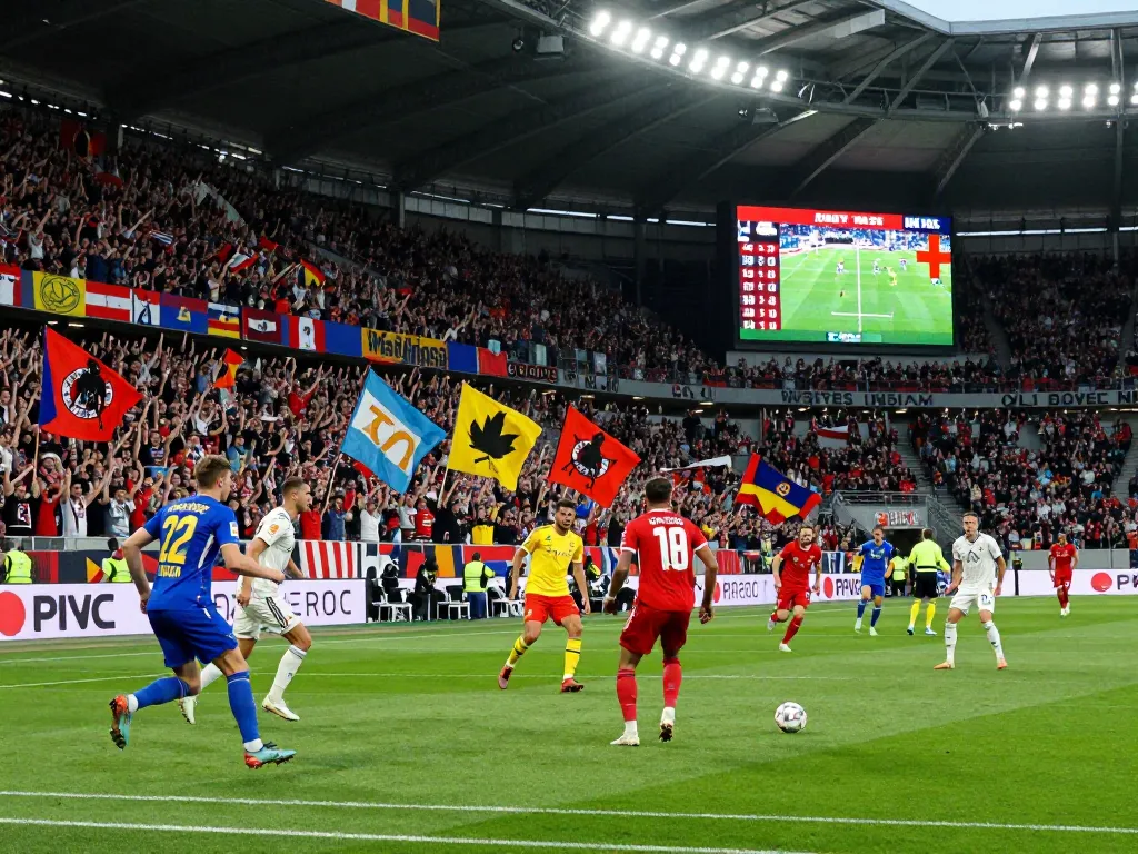 Soi kèo bundesliga excitement at a soccer match with cheering fans and players in action.