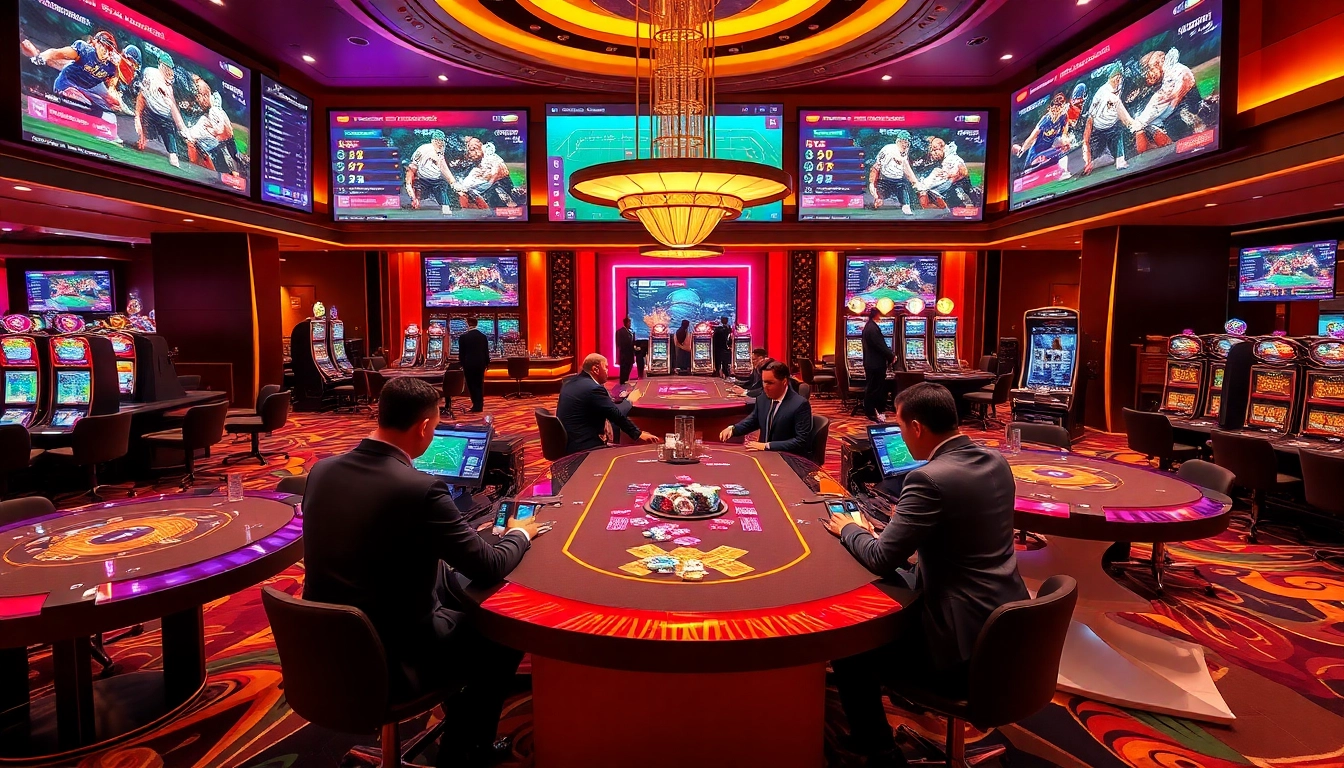 Immerse in the excitement of lucky88 sports betting with vibrant visuals of gamblers and real-time odds.