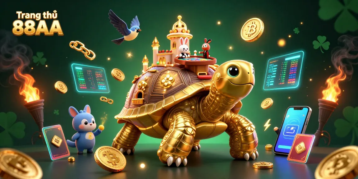 Engage with Trang chủ 88AA at a vibrant casino scene featuring a golden tortoise and dynamic game elements.