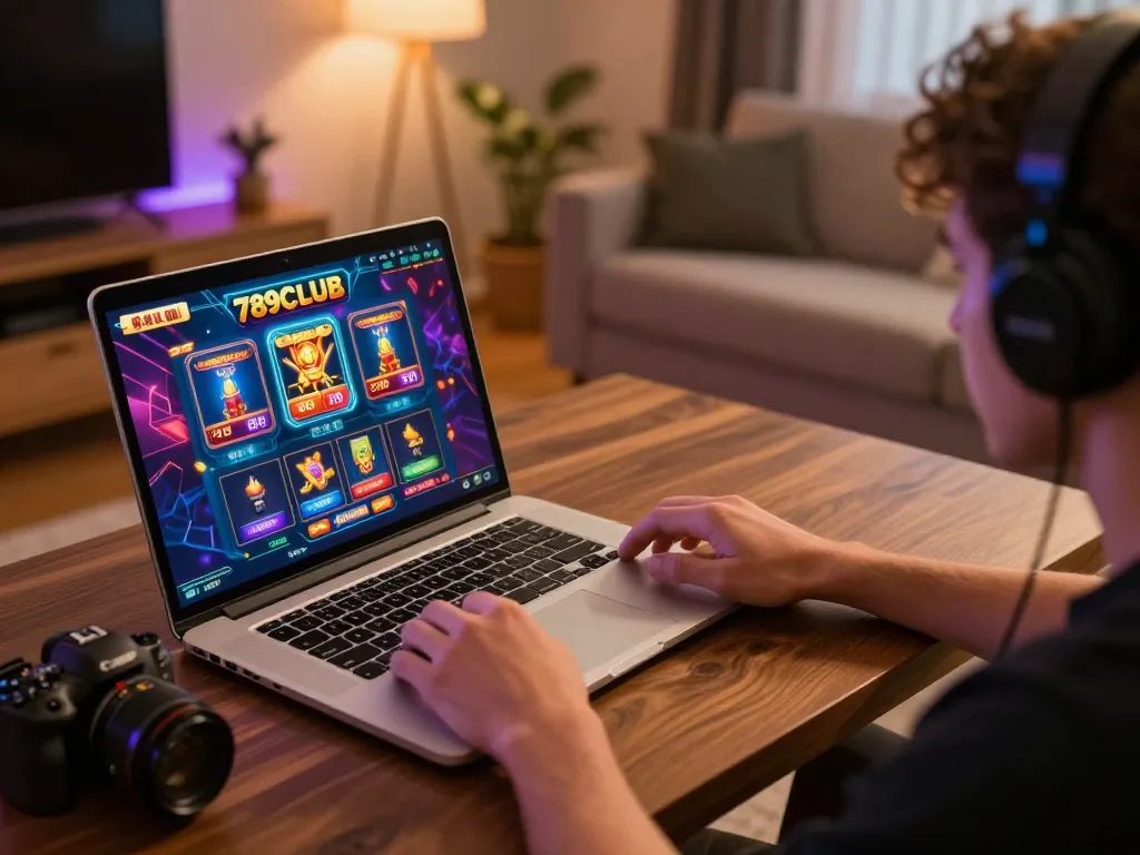 Player engaging in thrilling online casino experience on 789CLUB, showcasing vibrant gaming interface and cozy ambiance