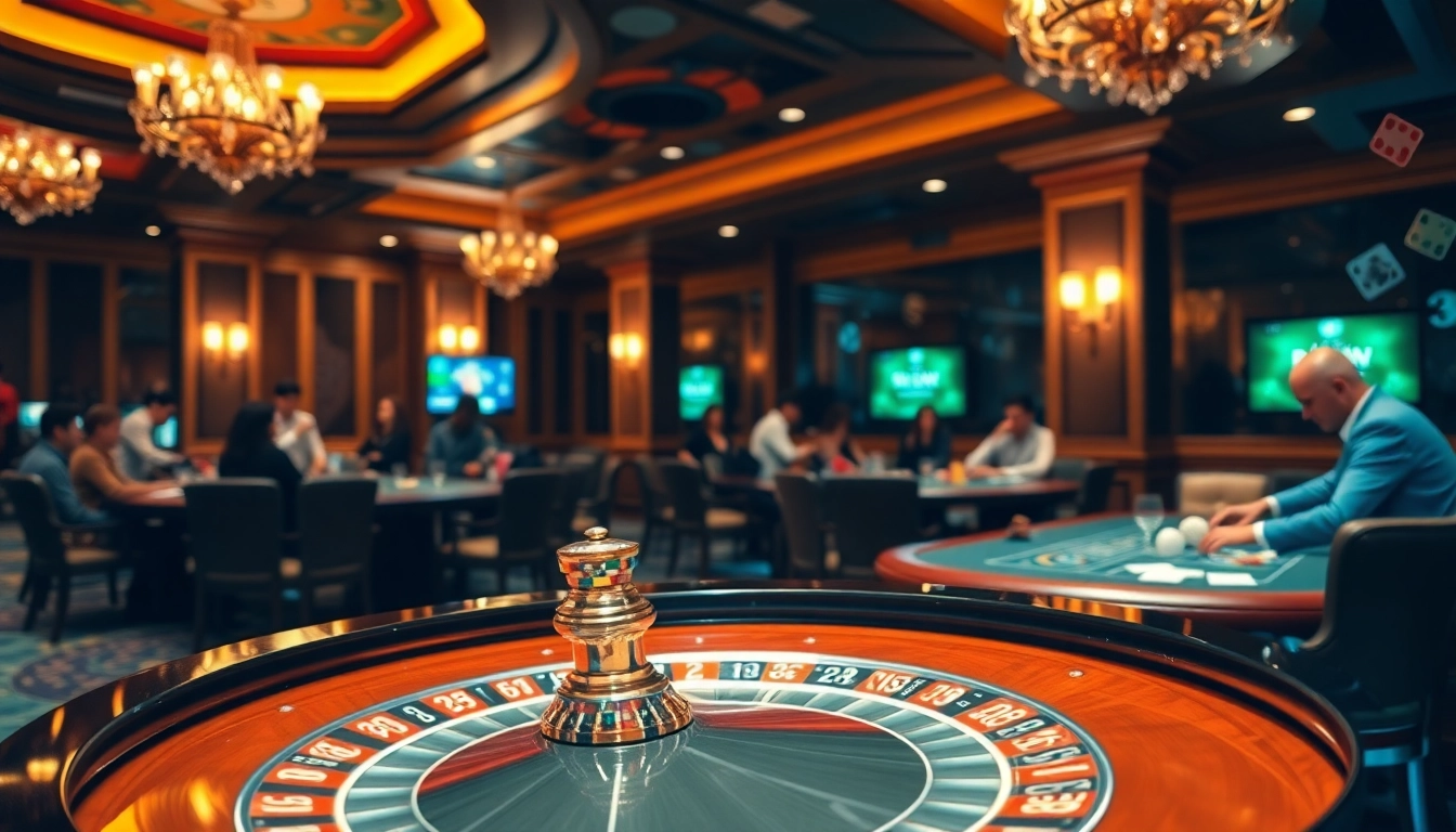 Engaged players enjoying the thrills at Nhà cái xin88 casinos, featuring roulette and poker games.