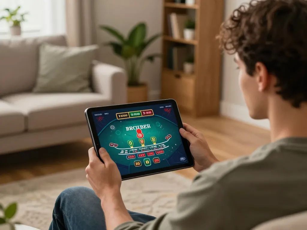 Player engages with live dealer game on tablet, exploring five88bc online gaming experience.