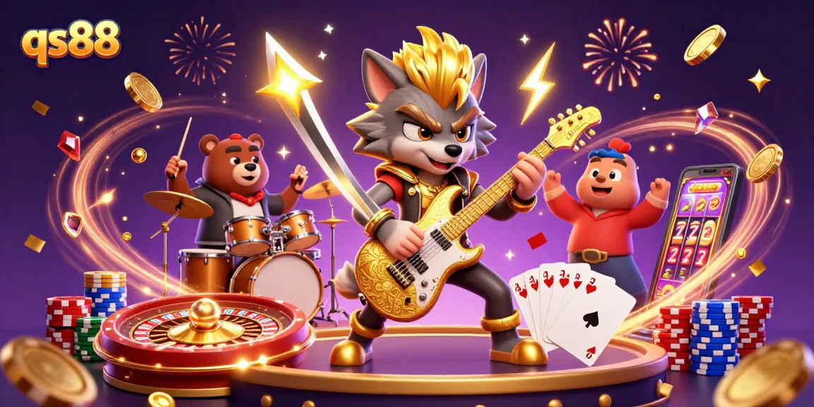 Experience the excitement of qs88 as cartoon characters play games with vibrant casino elements.