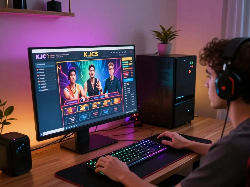 KJC online gaming interface on a vibrant desktop setup with a player actively engaging.